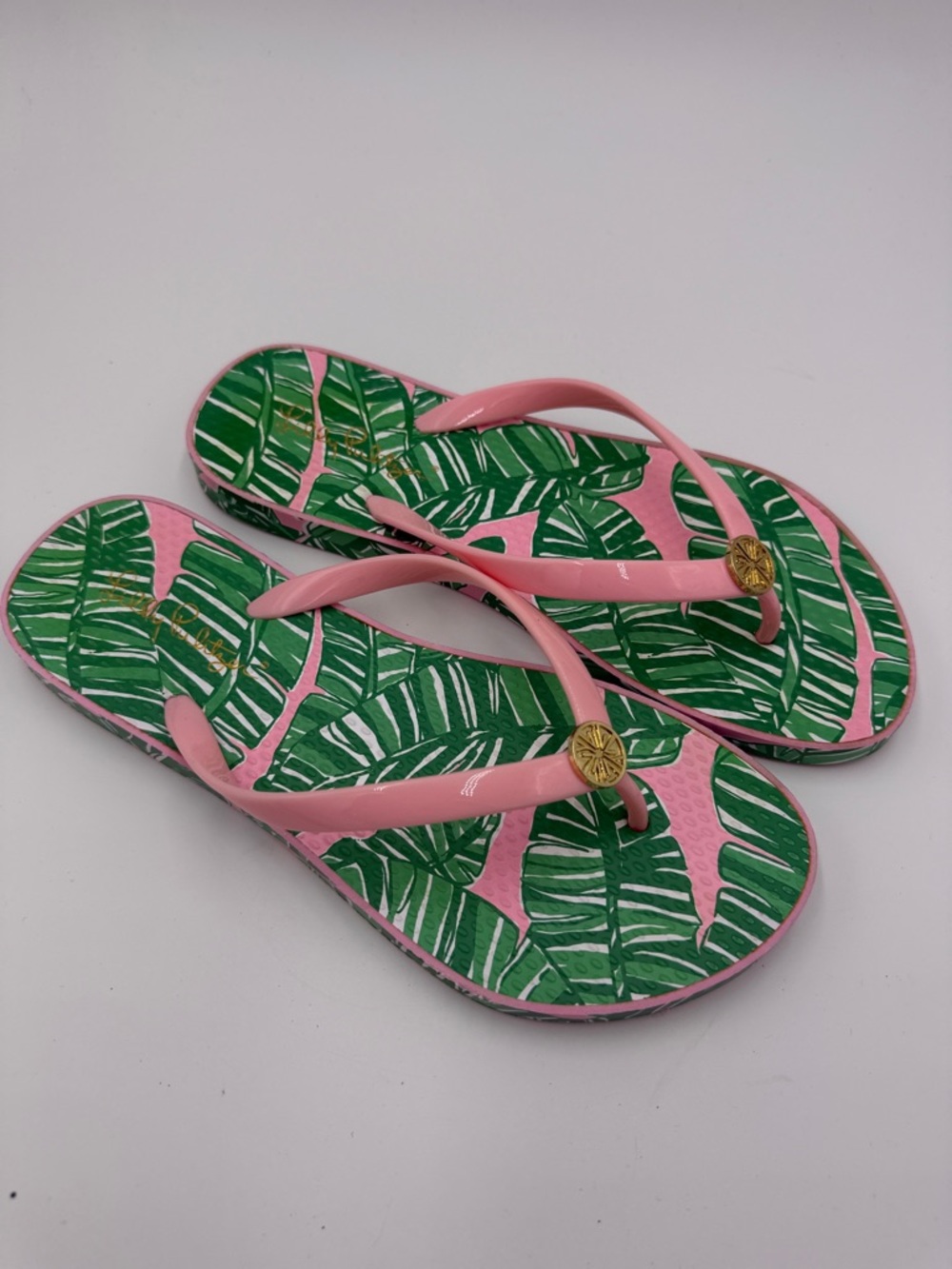 Lilly Pulitzer Pink Tropical Leaf Flip Flops for Women